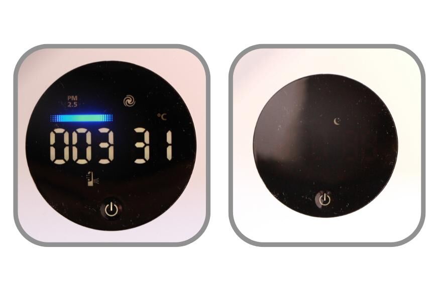 Яркость дисплея Philips Air Performer Series 7000 (AMF765/10) показана в сравнении днем и в режиме сна (ночной режим).